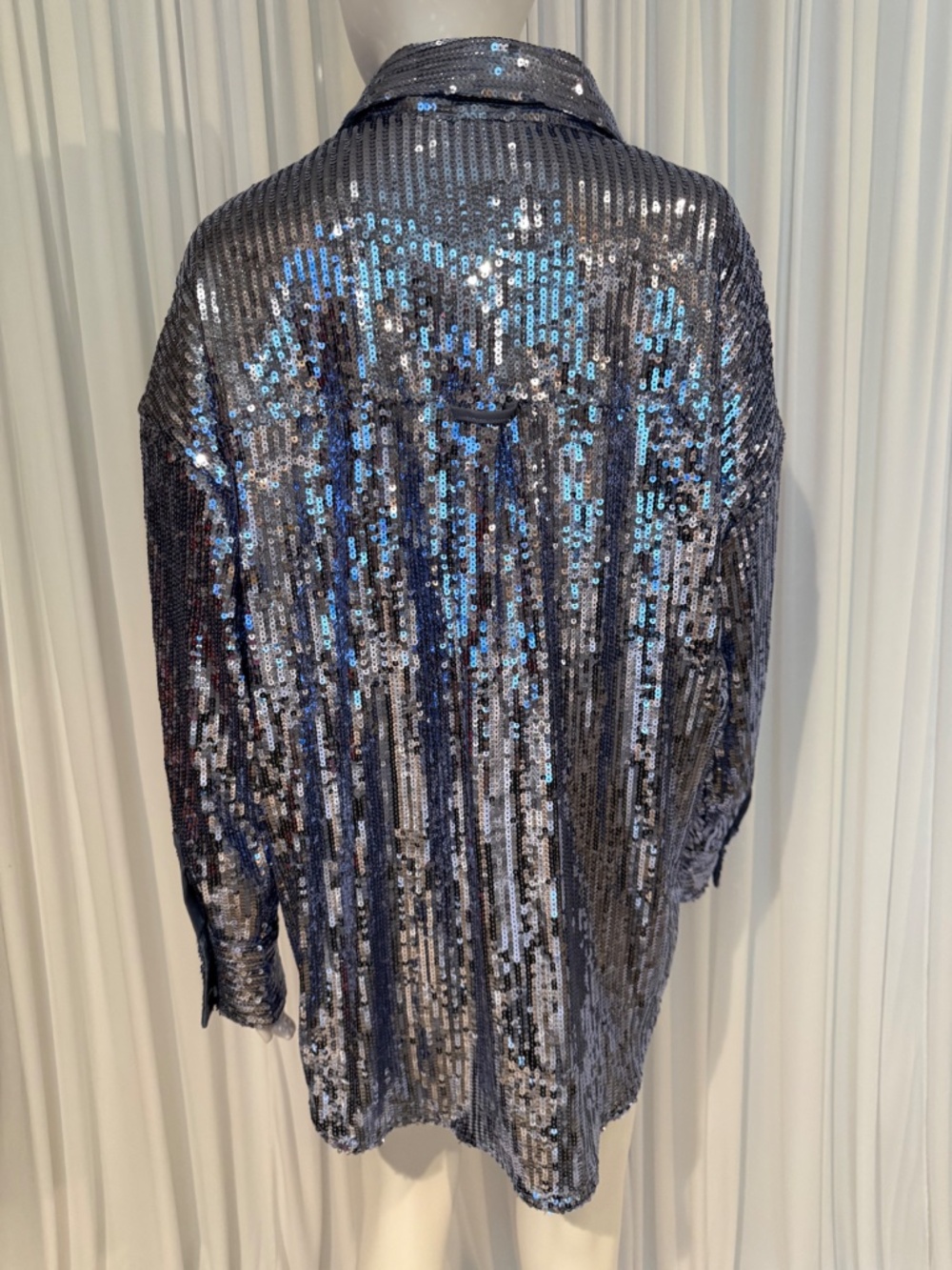 Curations x Debbie Denmon Sequin Button Front Shirt Large NWOT Oversized Glam - Picture 4 of 16